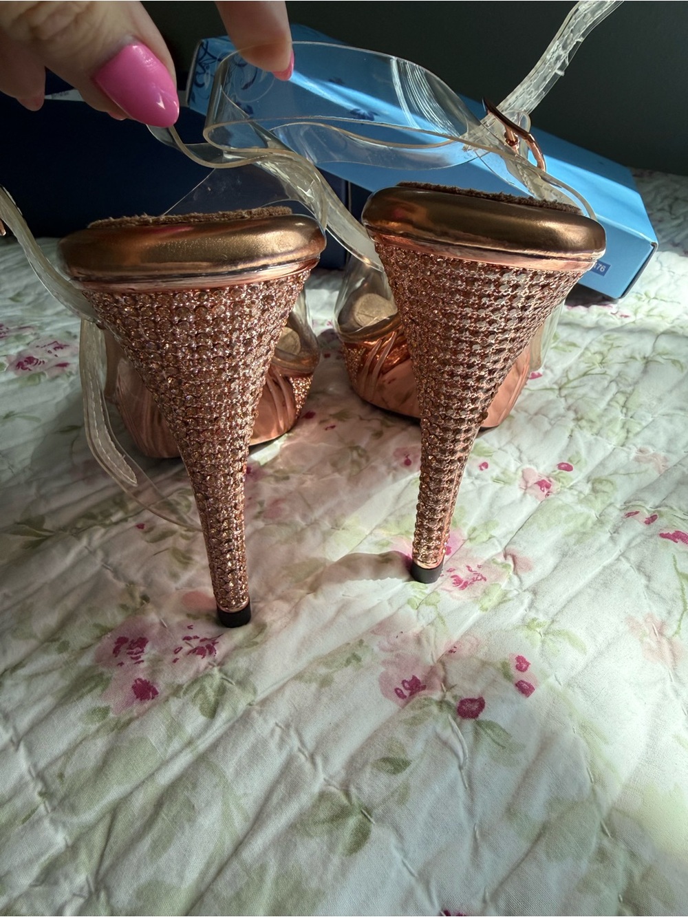 Rose Gold Platform Heels with Clear Straps - Picture 5 of 8
